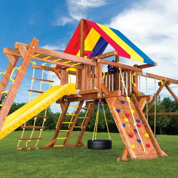 Sunshine Turbo Castle Pkg IV with Wood Roofs (21C) Rainbow Play Systems