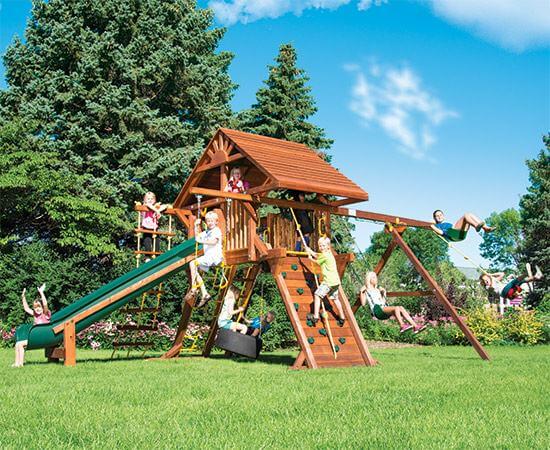 52D Rainbow Castle Pkg II Loaded with Wood Roof Playset