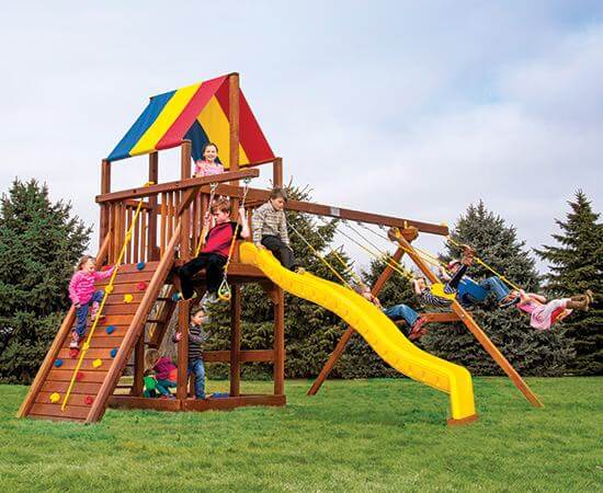 58E Rainbow Clubhouse Pkg II with 4 Pos Swing Beam and Sandbox