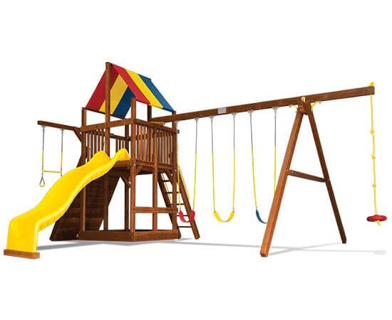 58E Rainbow Clubhouse Pkg II with 4 Pos Swing Beam and Sandbox