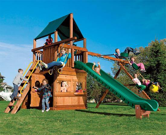 59G Rainbow Clubhouse Pkg II with Lower Level Playhouse Swing Set