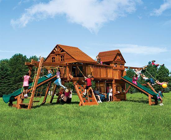 63T Rainbow Double Whammy Maxed Out with Wood Roofs and Tons More Swing Set
