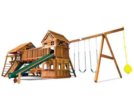 63T Rainbow Double Whammy Maxed Out with Wood Roofs and Tons More Swing Set