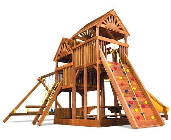 87F King Kong Clubhouse Pkg III Loaded with Wood Roofs Swing Set