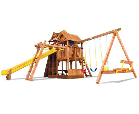 87F King Kong Clubhouse Pkg III Loaded with Wood Roofs Swing Set