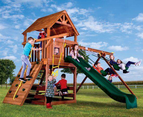 Wooden clubhouse with slide cheap