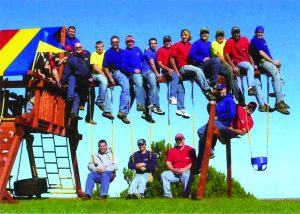 Rainbow employees on swing beam